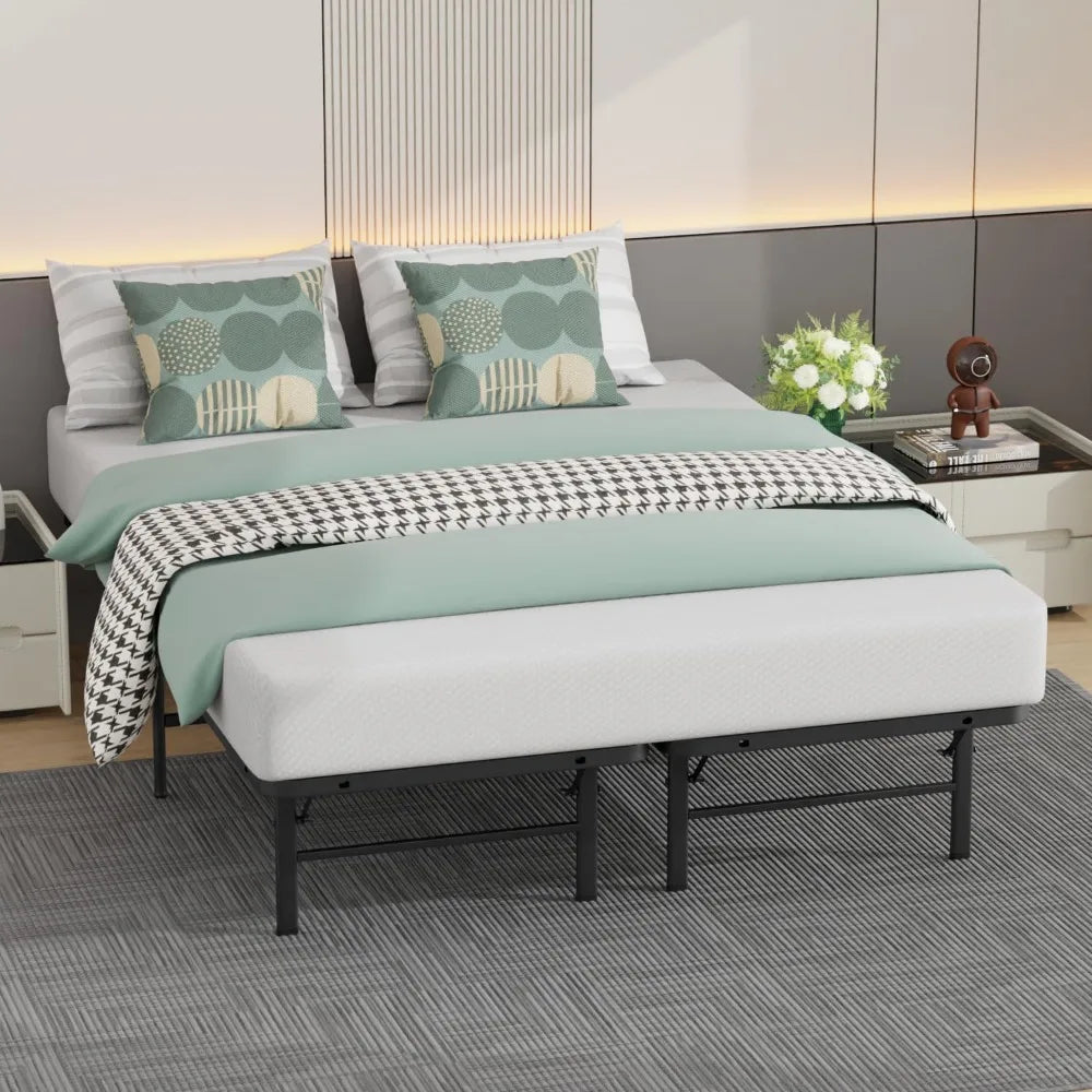 Queen Size Metal Platform Bed Frame, 14" Heavy-Duty Steel Mattress Foundation, Box Spring Replacement
