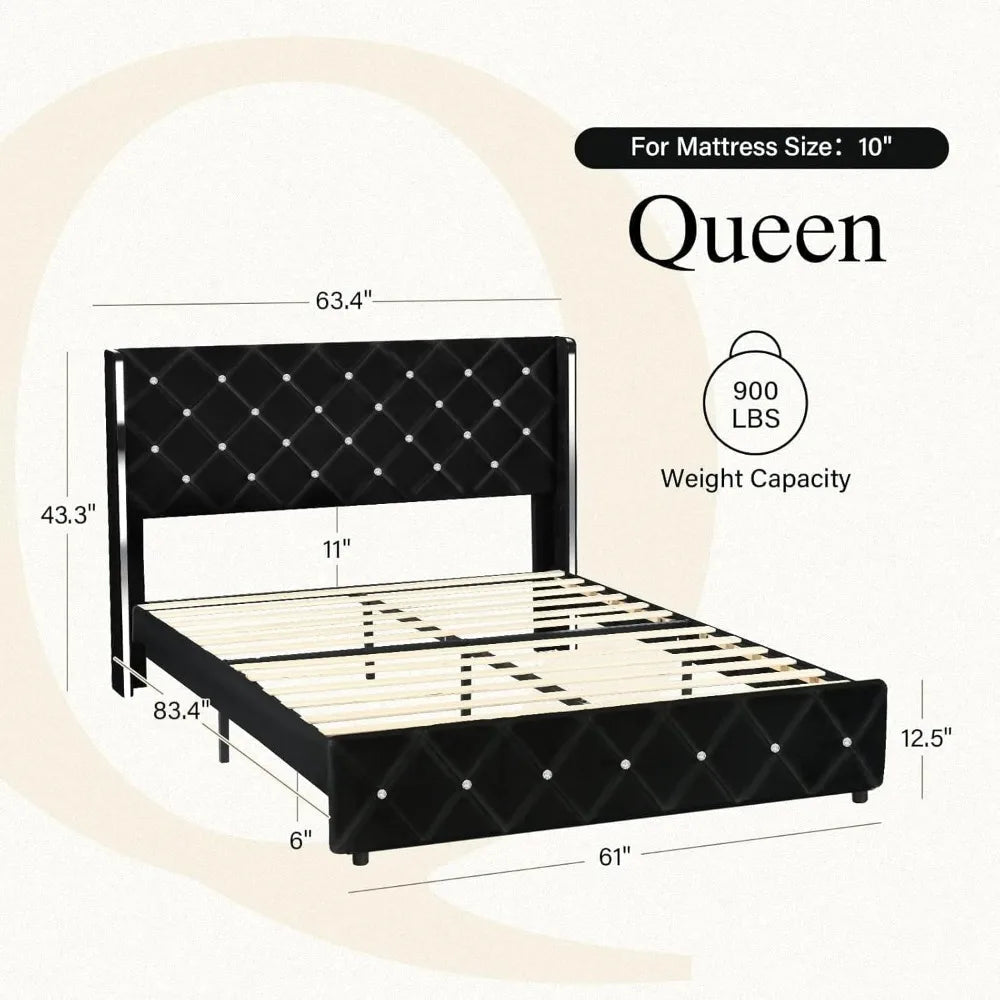 Hlivelood Queen LED Upholstered Bed Frame – Modern Platform with Light & Padded HeadboardHlivelood bed frame, queen LED bed, upholstered platform bed, modern queen bed frame, LED light bed, padded headboard bed, queen bedro