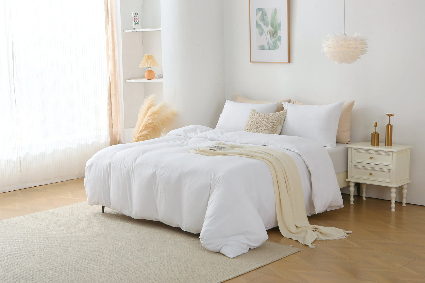3-Piece Solid White Duvet Cover Set with Pillow Shams – King Size (Comforter Not Included)