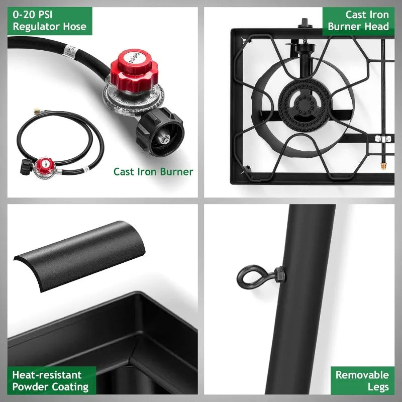 Outvita 3-Burner Propane Gas Stove – 225,000 BTU Outdoor Cooker with Removable Legs