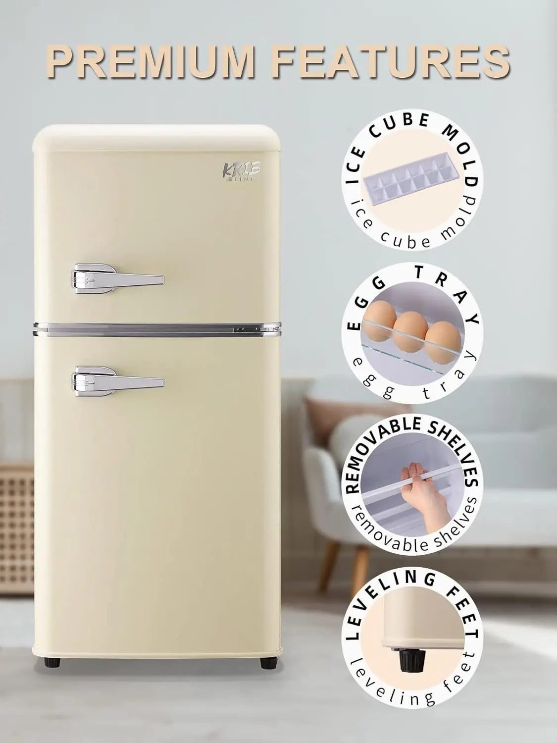 KRIB BLING 3.2 Cu.Ft Retro Mini Fridge with Freezer – Compact Drink Chiller for Home & Office