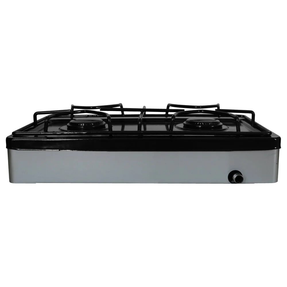 2-Burner Outdoor Propane Stove – Adjustable Flames, LP Gas, Manual Ignition with Compression Connector for Camping Cooking