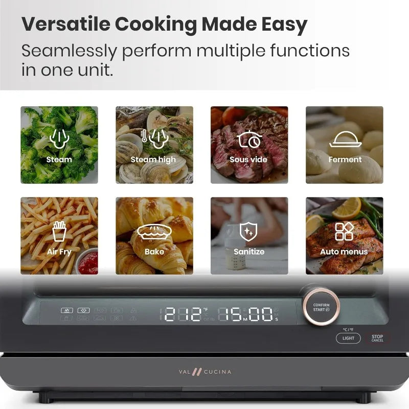 7-in-1 Steam Convection Oven – Air Fry, Bake & More (1500W, Black)steam convection oven, 7 in 1 countertop oven, air fry bake sous vide, 1500W black oven