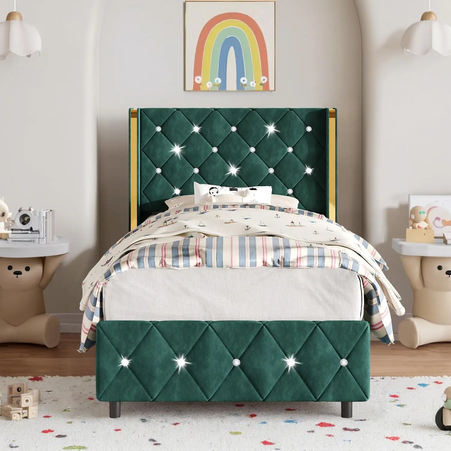 Hlivelood Queen LED Upholstered Bed Frame – Modern Platform with Light & Padded HeadboardHlivelood bed frame, queen LED bed, upholstered platform bed, modern queen bed frame, LED light bed, padded headboard bed, queen bedro