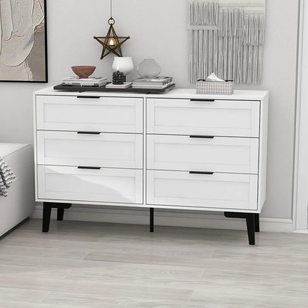 55" White 7-Drawer Dresser – Wooden Storage Chest with Gold Handles