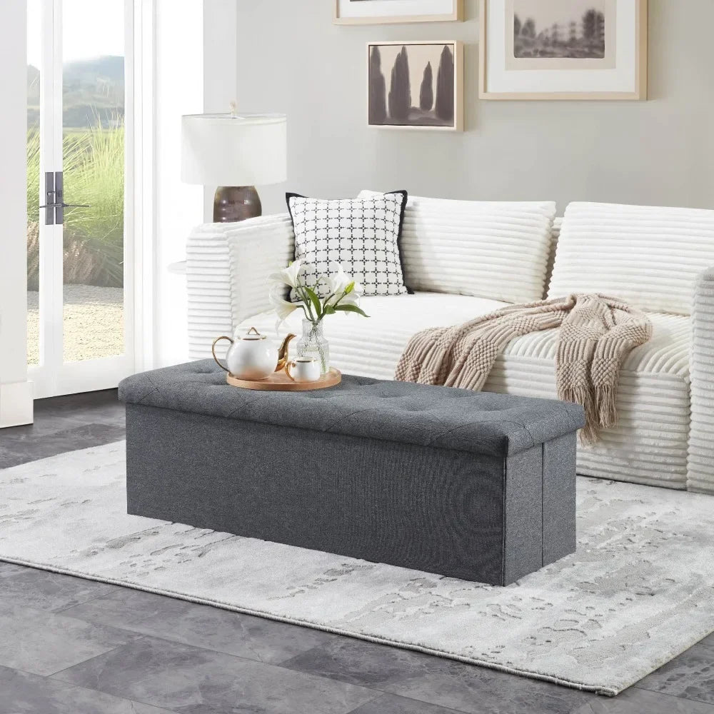 Folding Storage Ottoman Bench – 47" End-of-Bed Chest with Flip Lid
