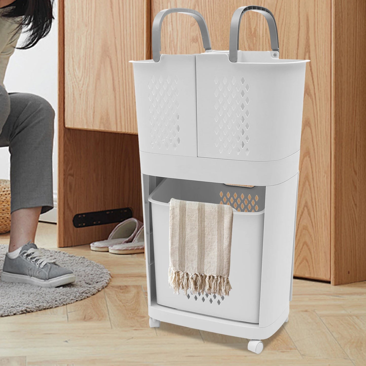 Movable Laundry Basket with Wheels โ Floor-Standing Clothes Organizer
