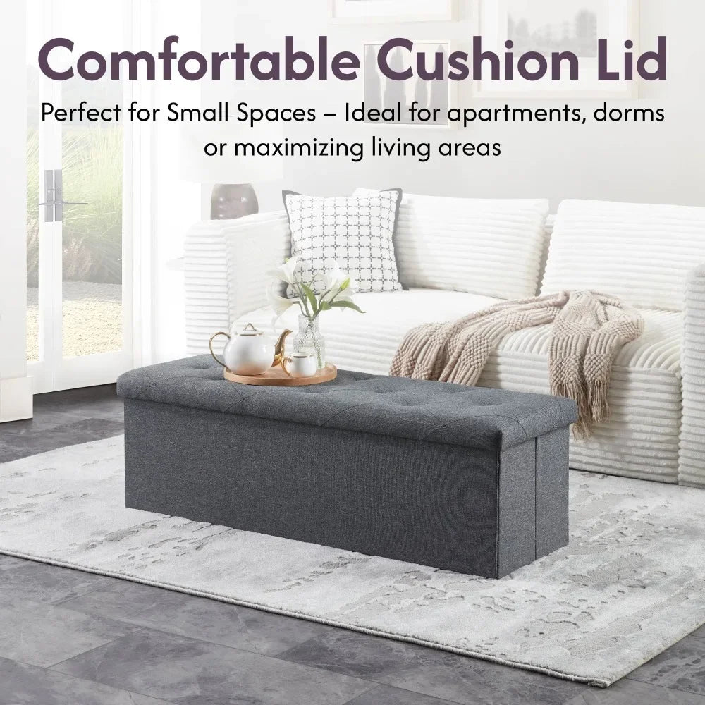 Folding Storage Ottoman Bench – 47" End-of-Bed Chest with Flip Lid