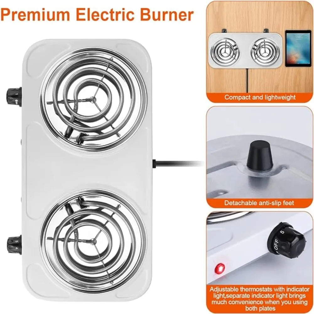 2000W Dual Coil Hot Plate – Portable Electric Stove with 5 Temperature Levels