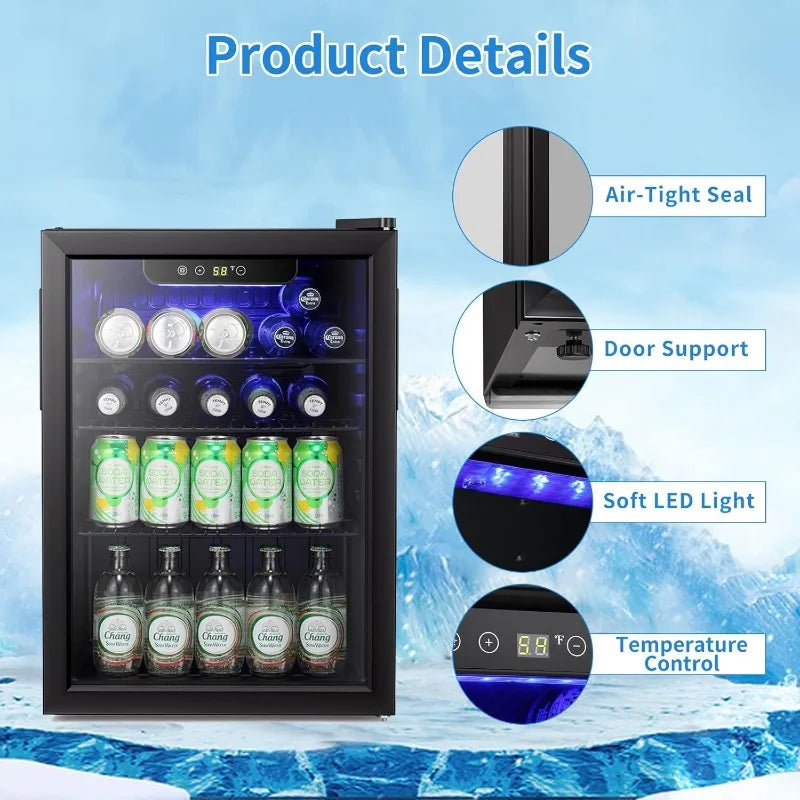Antarctic Star 2.6 Cu.Ft Mini Fridge – 95 Can Beverage Refrigerator & Wine Cooler with Glass Door