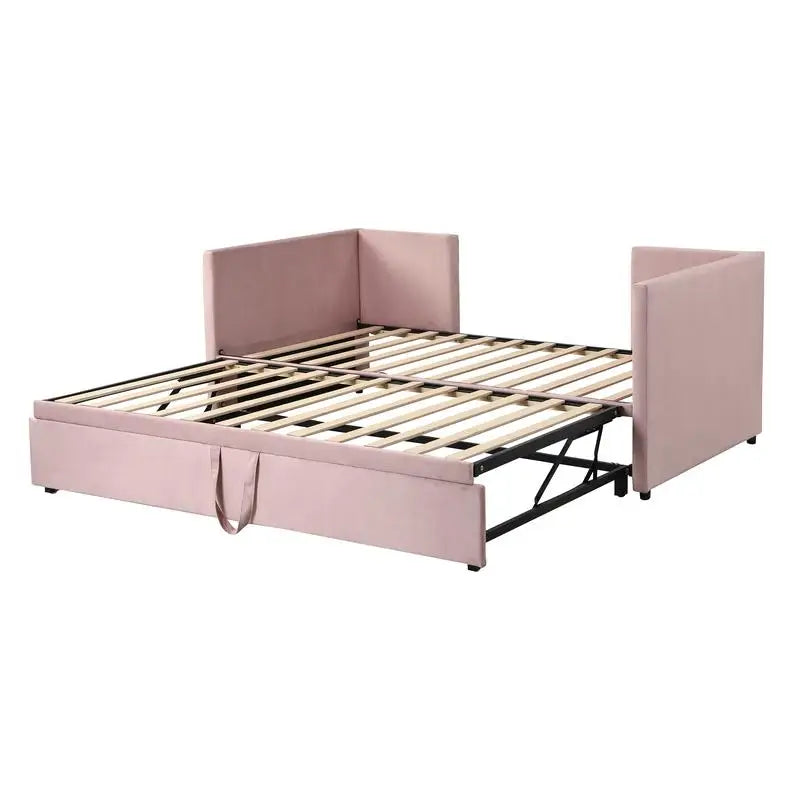 Pink Twin Upholstered Daybed with Pop-Up Trundle – Stylish & Versatile Sleeping Solution