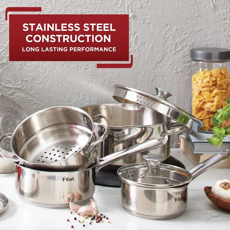 14-Piece Cook and Strain Stainless Steel Cookware Set – Nonstick with Straining Lids & Induction Base