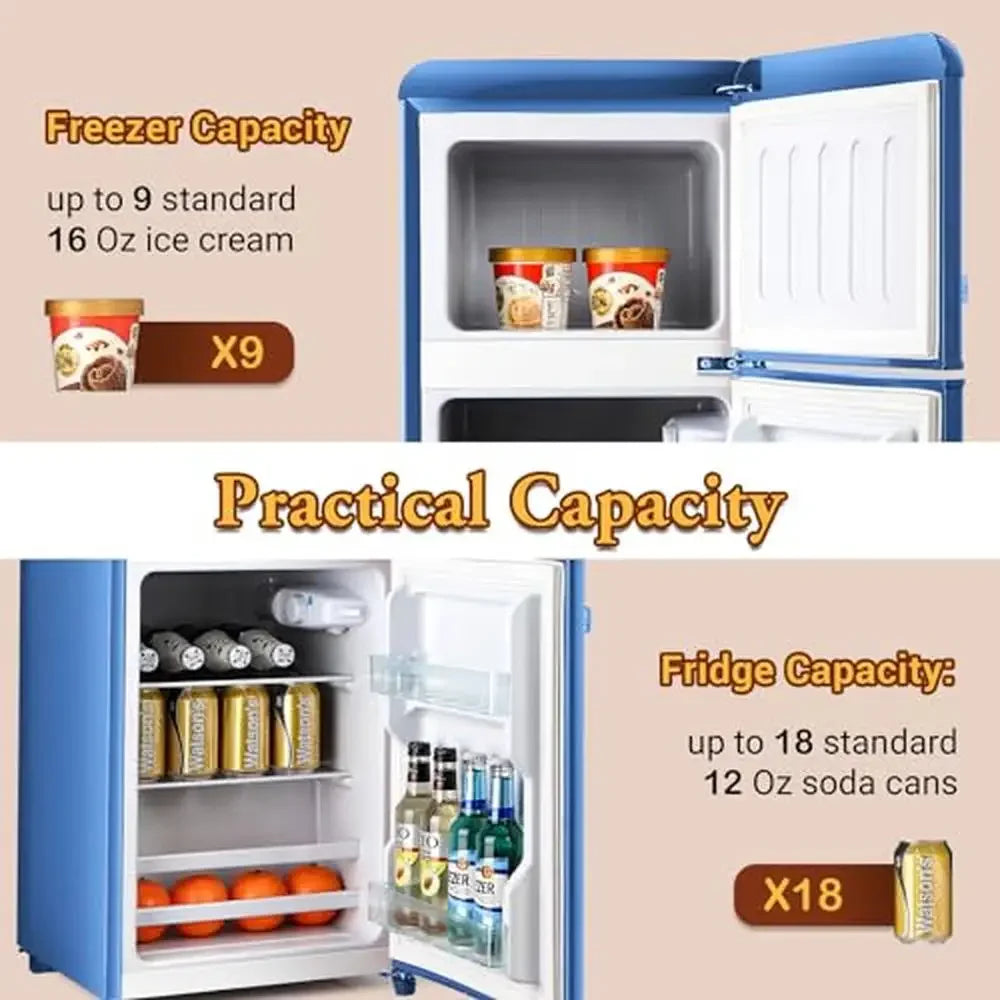 3.2 Cu.Ft Double Door Mini Fridge with Freezer – Adjustable Temperature, Energy Efficient & Quiet