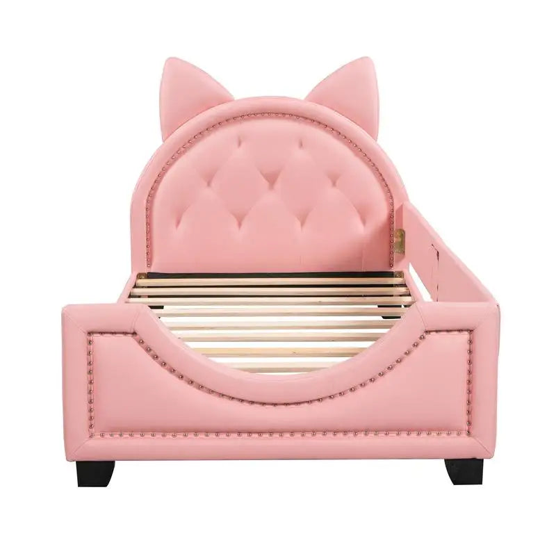 Pink Upholstered Twin Daybed with Ear-Shaped Headboard