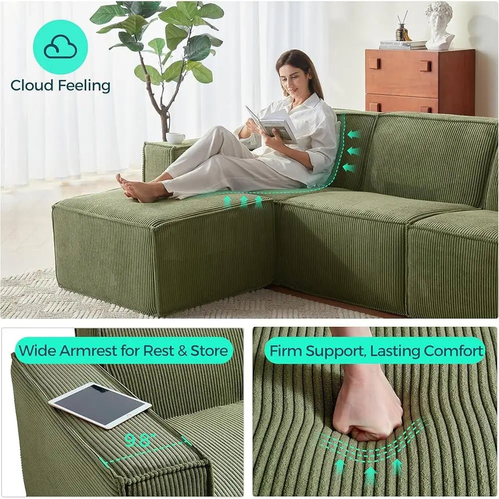 Oversized Modular U Shaped Sectional Sofa Deep Seats Luxe Corduroy Couch with Ottomans No Assembly Required Supportive Comfort