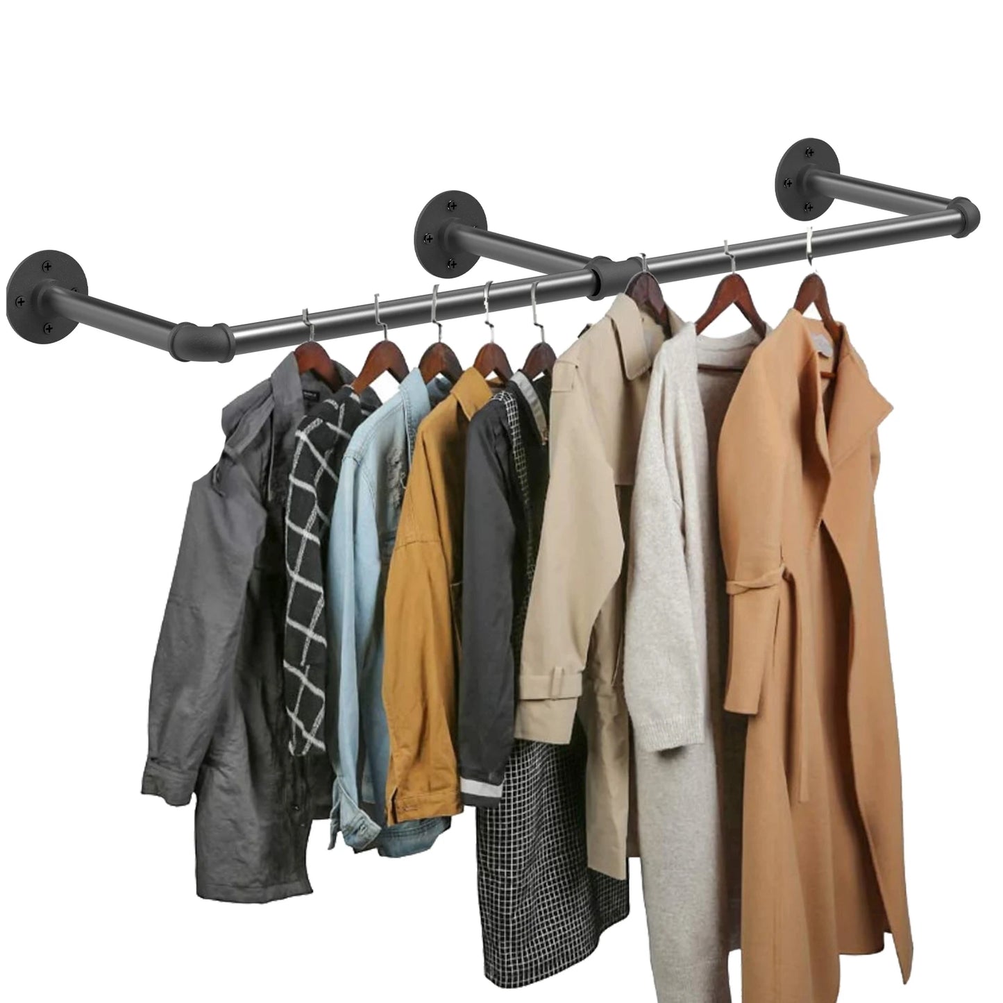 Wall-Mounted Pipe Rack – 180cm with Shelf & Hooks