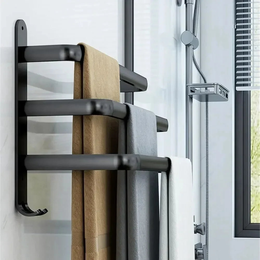 Aluminum Alloy Wall-Mount Bathroom Shelf with Hooks – Space-Saving Storage