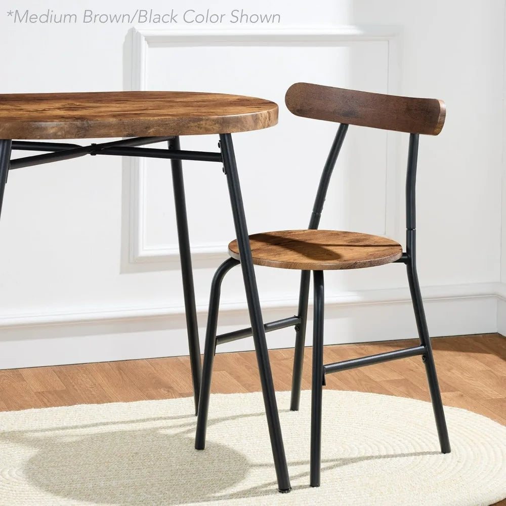 Modern Oval Dining Table Set – Small Kitchen Dinette with 2 Chairs, Metal Frame & Curved Backrests (Dark Green/Gold)