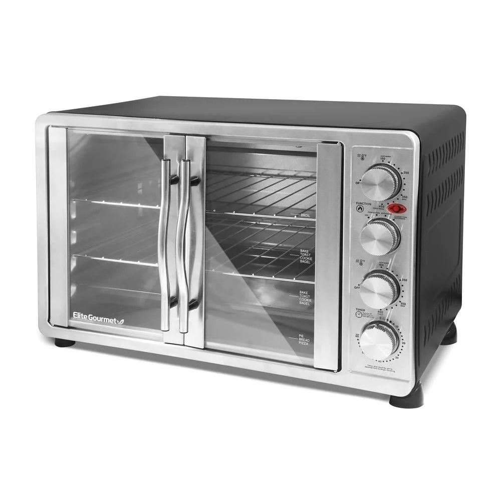 Stainless Steel Double Door Countertop Microwave Oven – Convection, Rotisserie & Dual Cooking with Timer & Racks