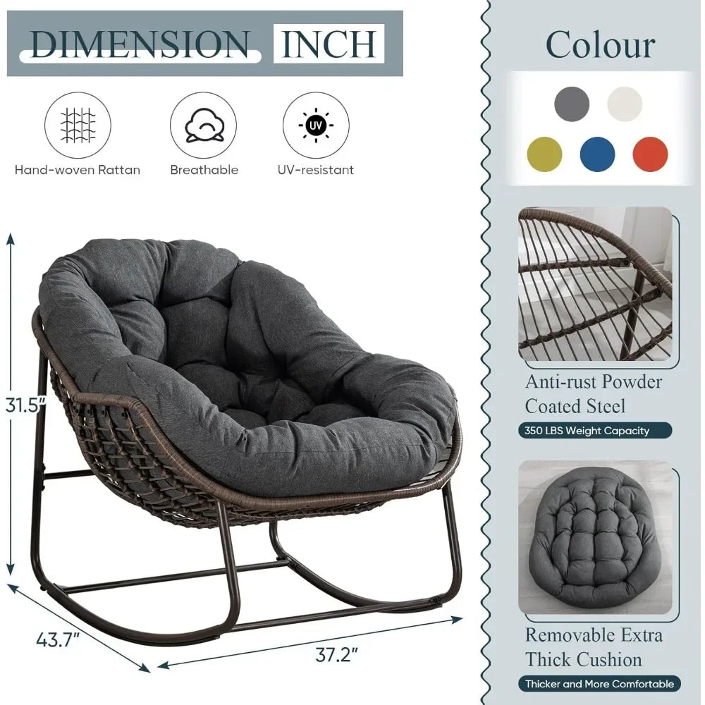 Oversized Wicker Egg Rocking Chair – Indoor/Outdoor Lounge Chair with Plush Cushion