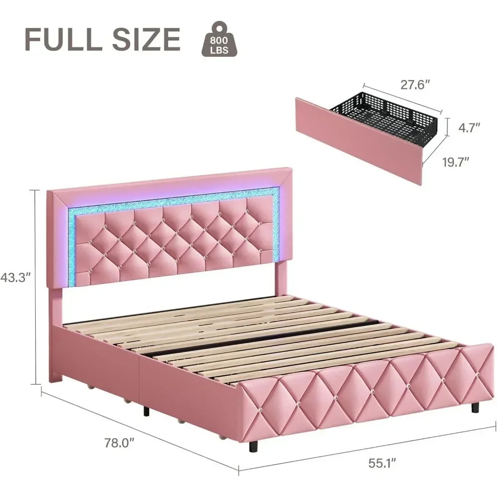 BarnFurin Full Size Upholstered Princess Platform Bed – Elegant Design with Headboard