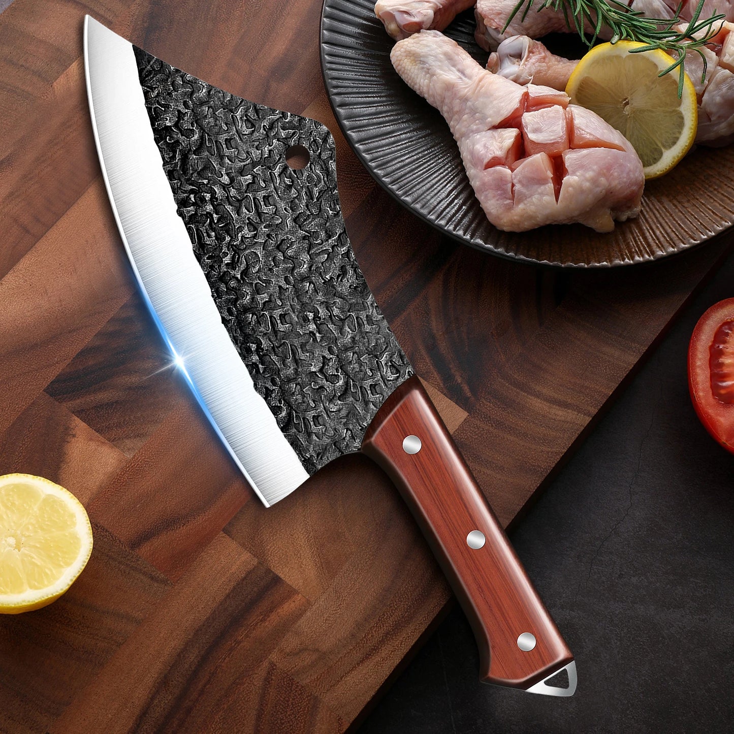 Hammered High Carbon Steel Butcher Knife – Boning, Cutting & Slicing with Gift Box