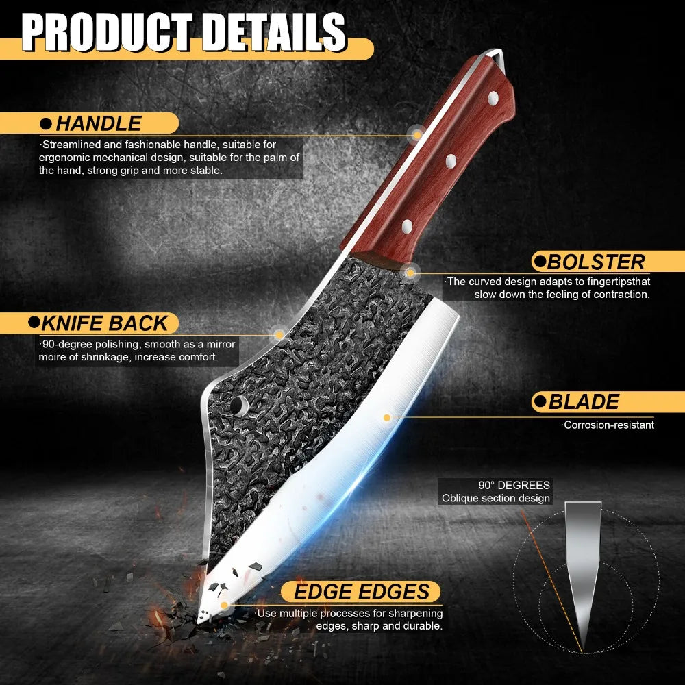Hammered High Carbon Steel Butcher Knife – Boning, Cutting & Slicing with Gift Box