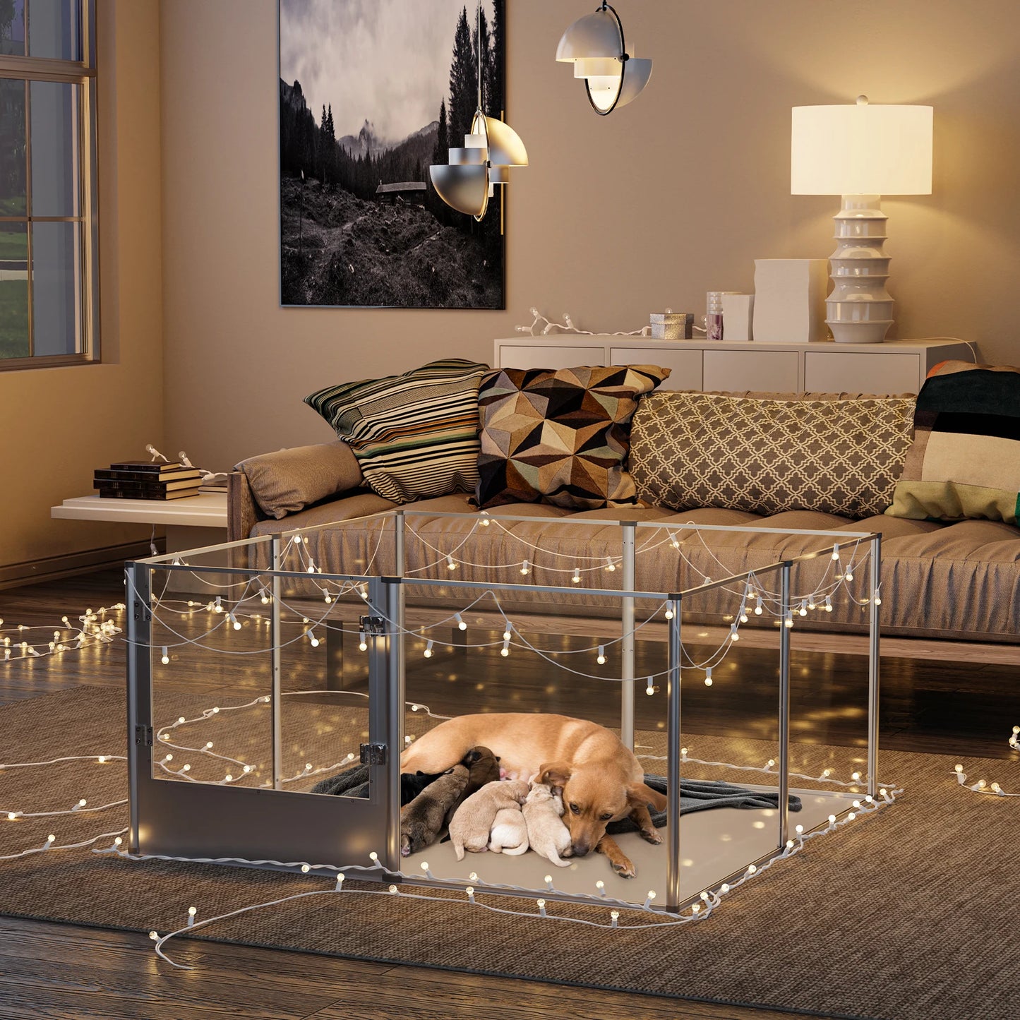 Clear Whelping Box with Pad – BingoPaw Acrylic Indoor Playpen