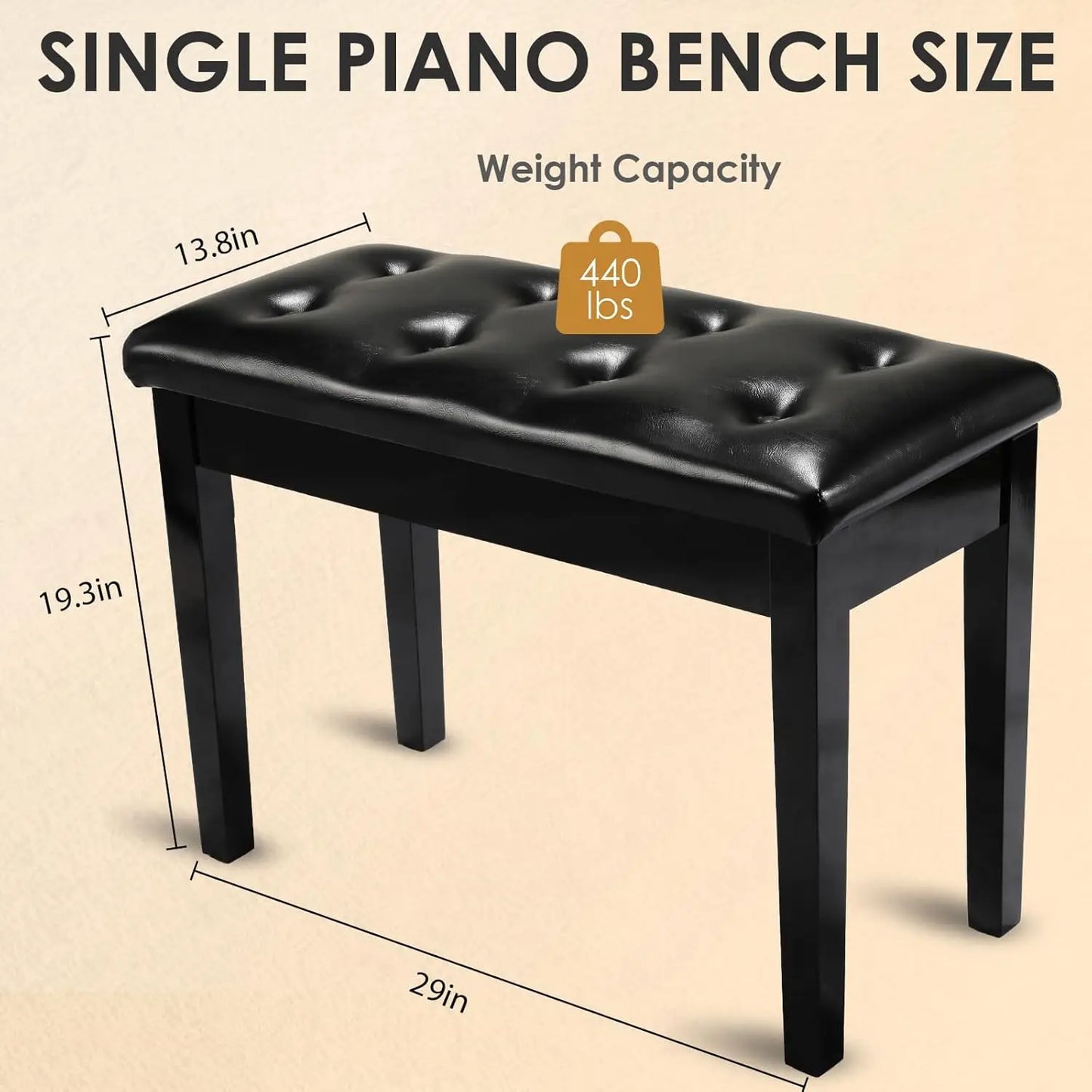 Wooden Duet Piano Bench with Storage – Padded Faux Leather Cushion Seat & Hidden Compartment for Music Books