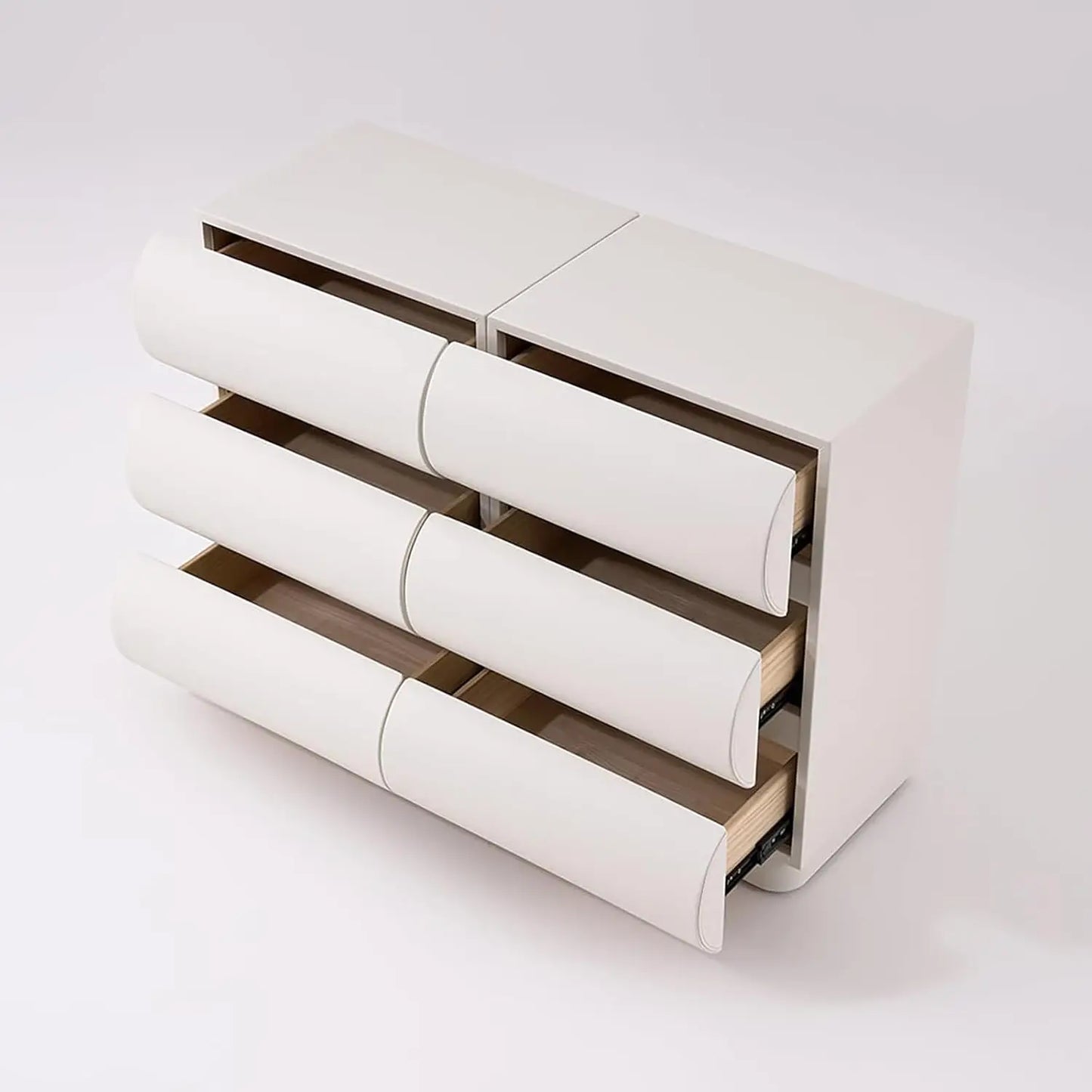 Modern White Leather 6 Drawer Dresser Chest with Storage Cabinet
