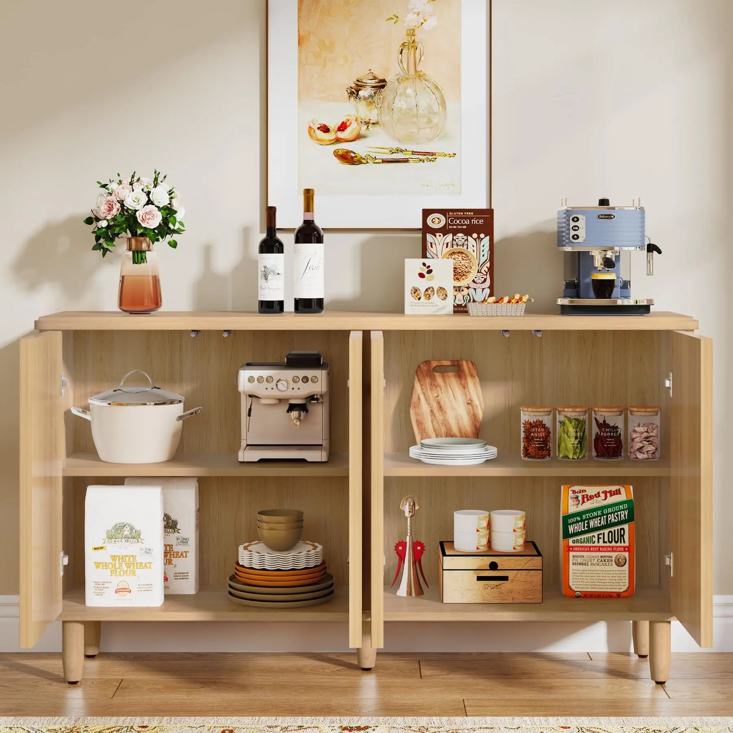 Tribesigns 59" Modern Sideboard Table – Storage Cabinet for Dining Room & Living Room