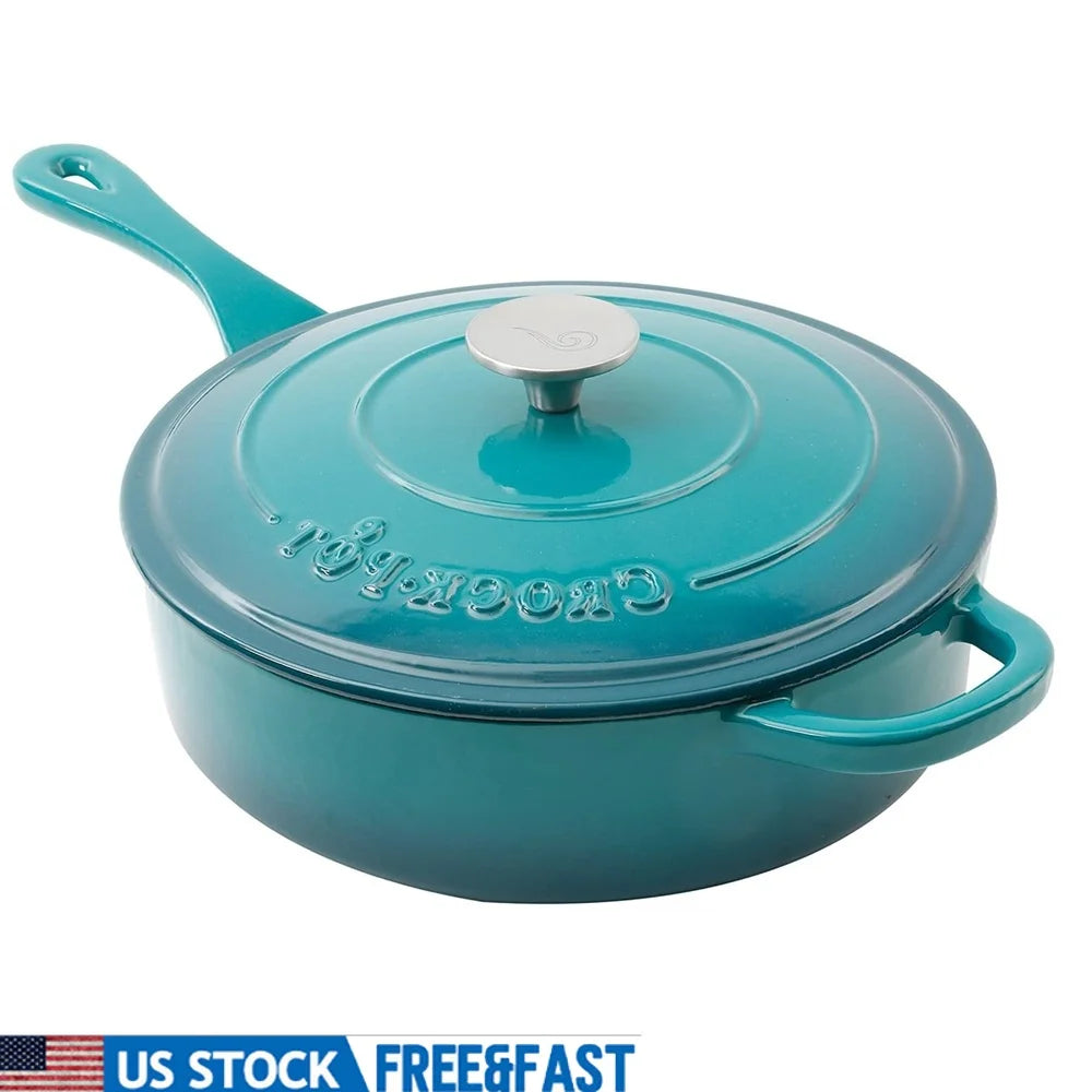 Enameled Cast Iron Skillet with Lid – Durable Nonstick Frying Pan for Stovetop, Oven & Grill