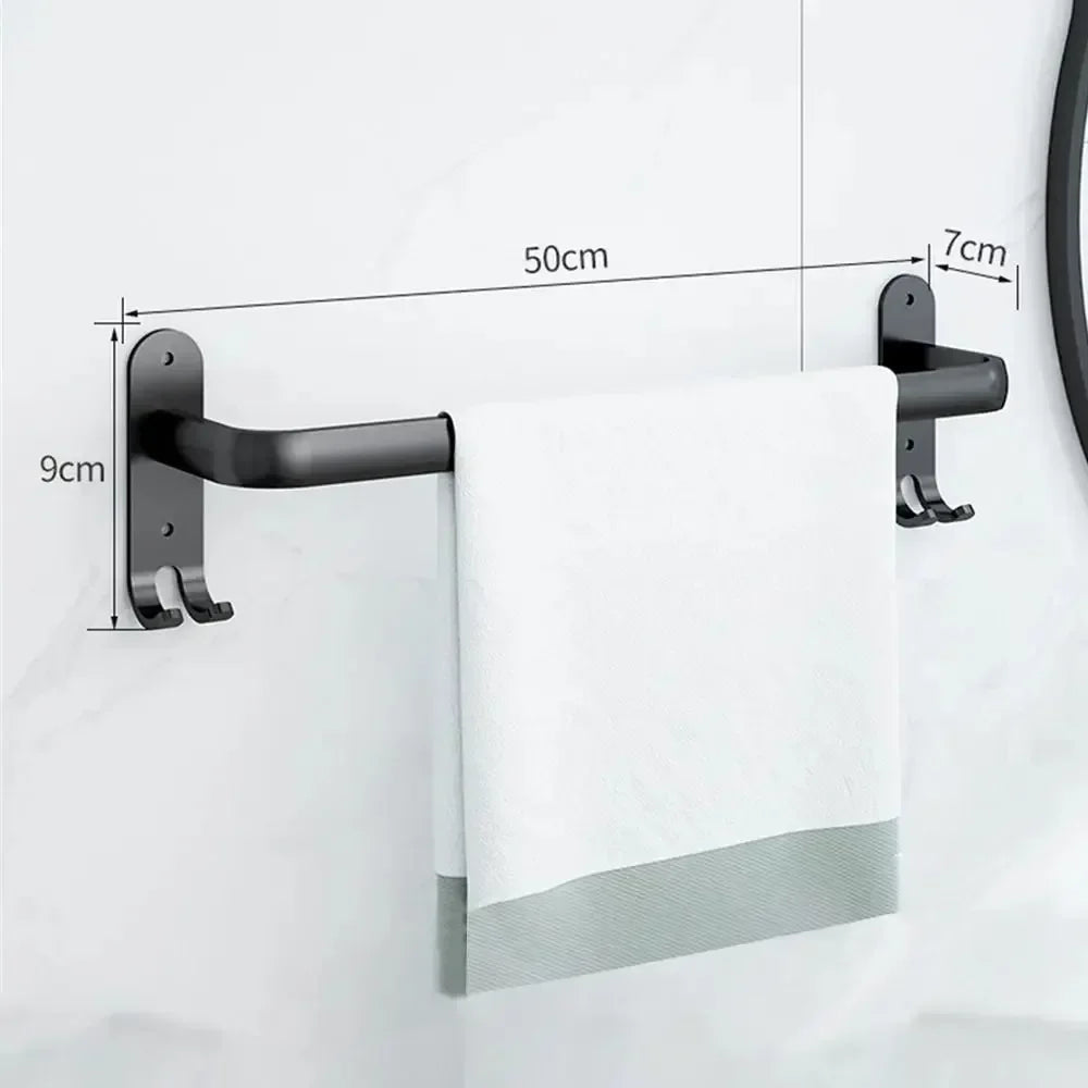Aluminum Alloy Wall-Mount Bathroom Shelf with Hooks – Space-Saving Storage