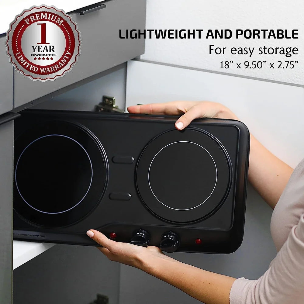 1700W Infrared Double Burner – Portable Electric Stove with Thermostat Control