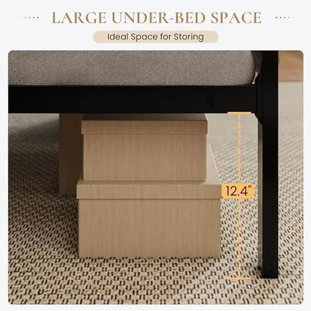 Elegant Twin Metal Platform Bed Frame – Upholstered Tufted Headboard, Strong Slat Support, No Box Spring Needed