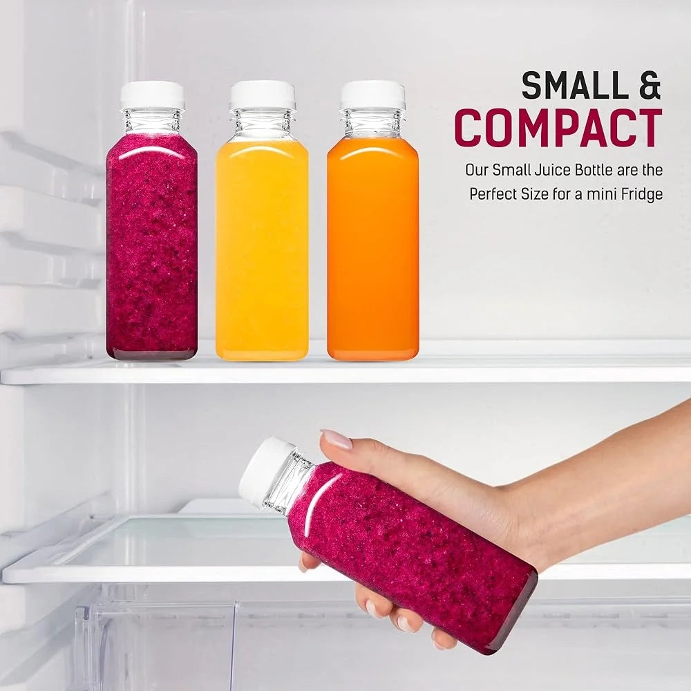 12oz Reusable Plastic Juice Bottles with Caps – BPA-Free, Airtight & Leakproof Containers for Smoothies, Juices, Milk Tea & Detox Drinks