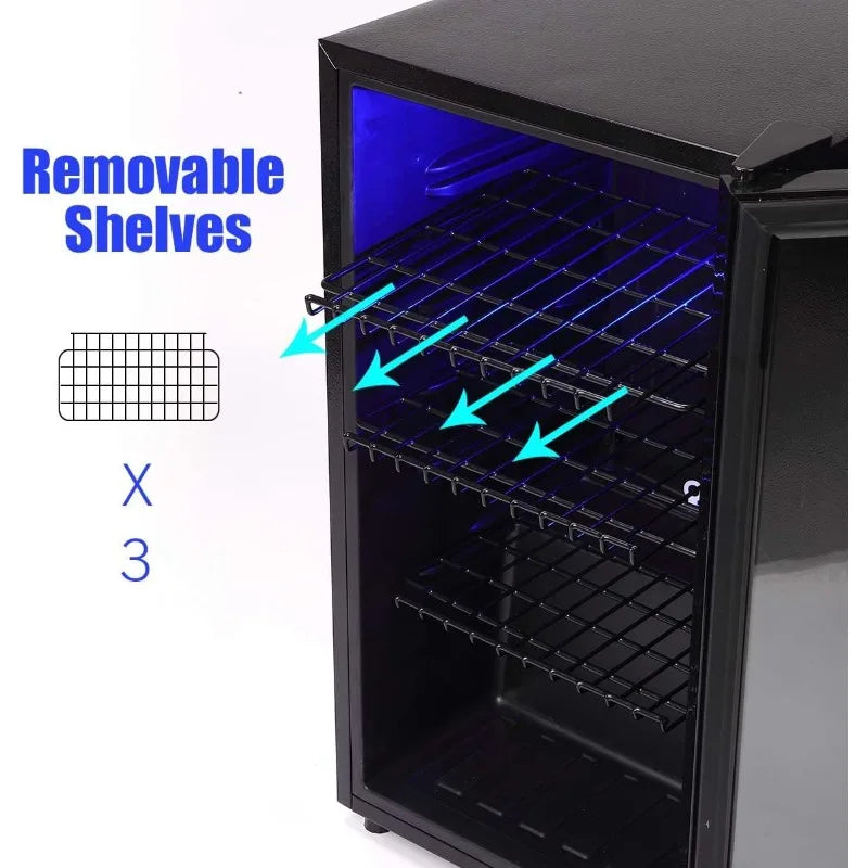 WANAI 120-Can Beverage Refrigerator – 3.2 Cu.Ft Glass Door Mini Fridge with 7 Thermostat Settings & LED Lights