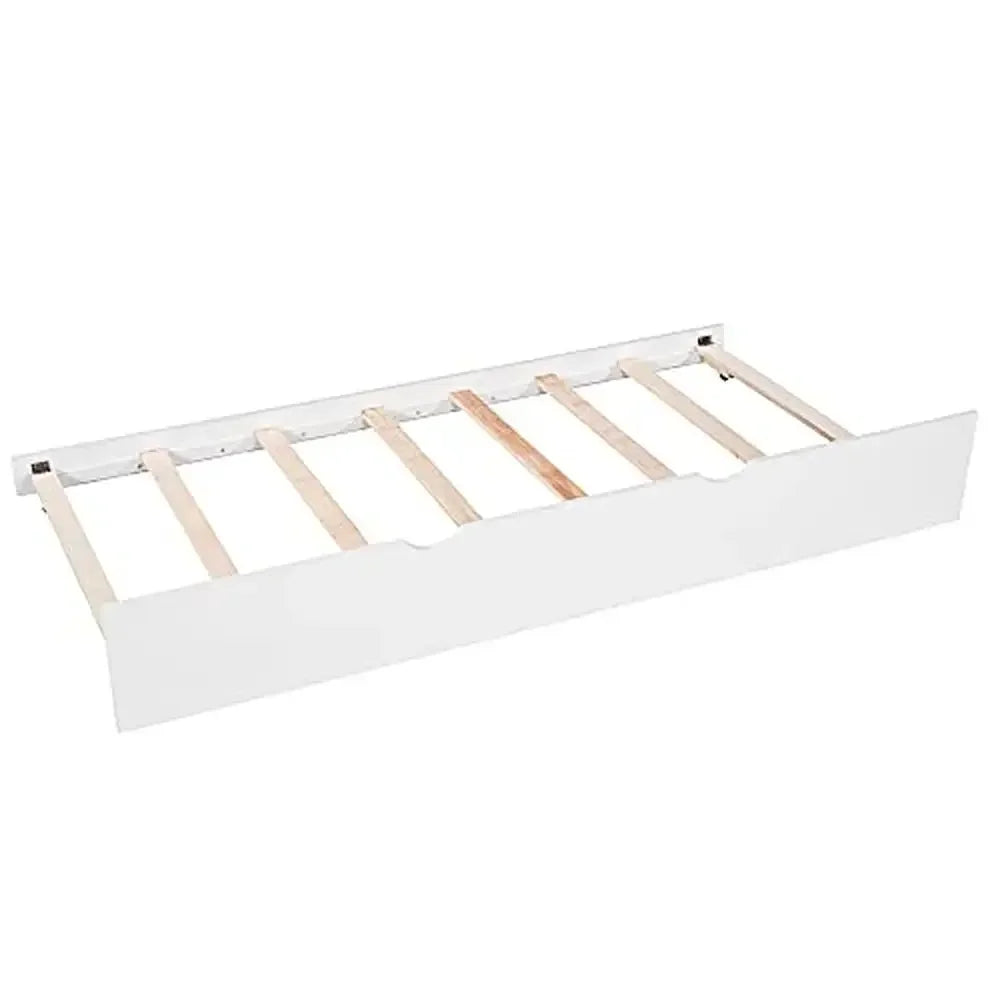 Twin L-Shaped Daybed with Trundle – Pine Wood Platform Bed with Desk, Drawers & Storage (White)