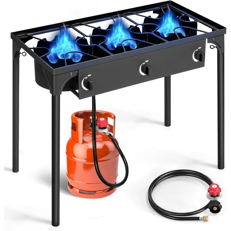 Outvita 3-Burner Propane Gas Stove – 225,000 BTU Outdoor Cooker with Removable Legs
