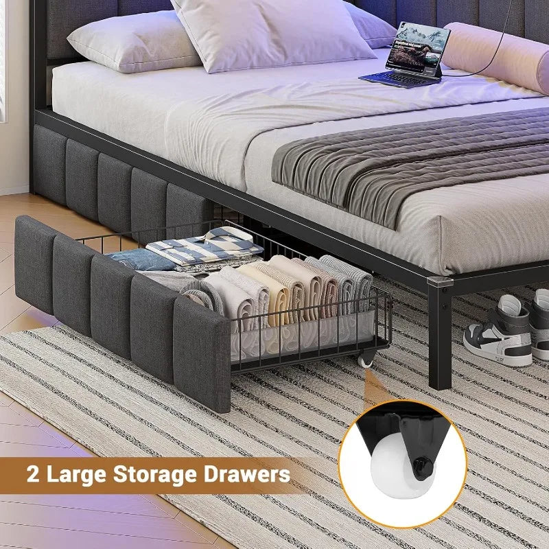 Twin Corner Daybed with Storage Drawers & LED Lighting