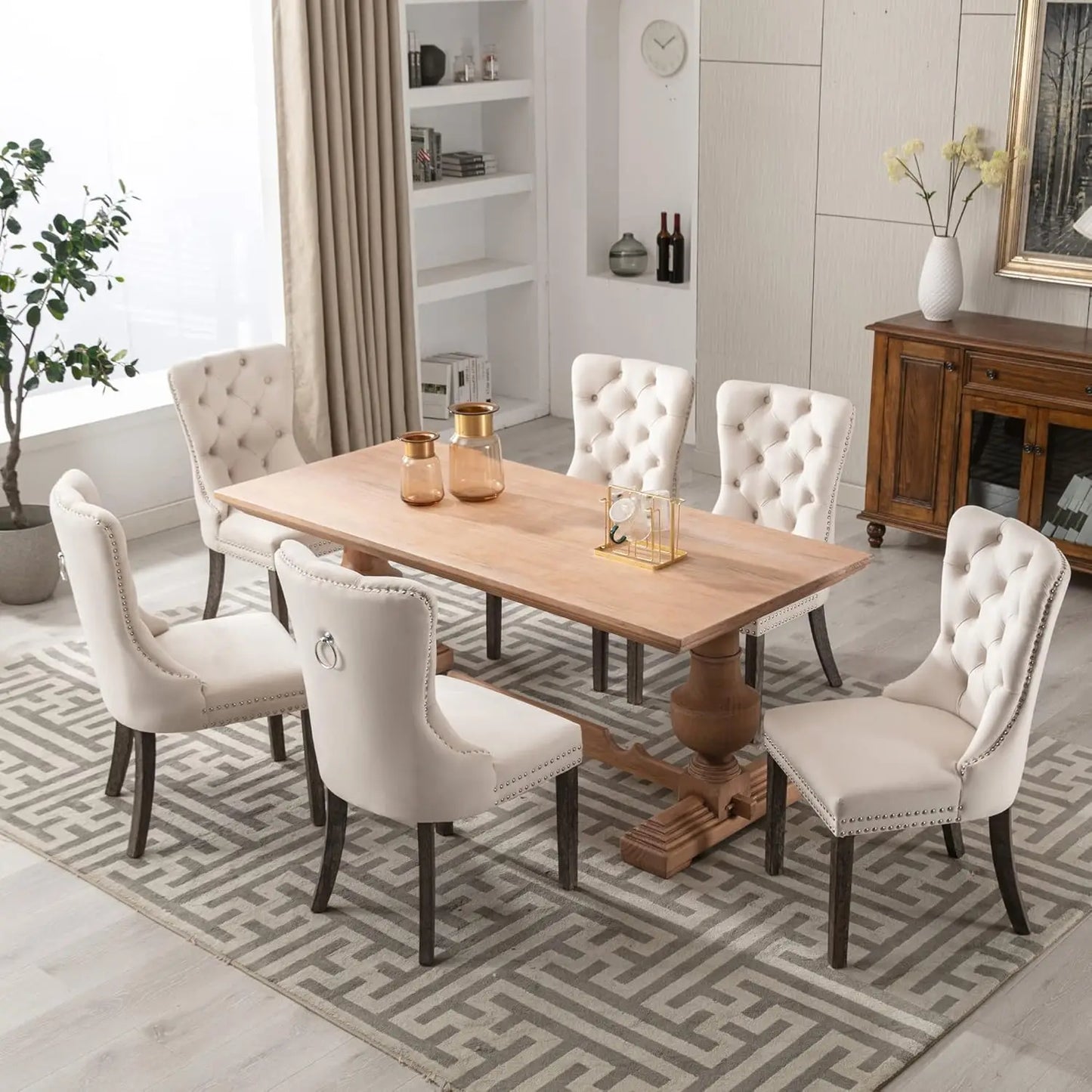 Velvet Dining Chairs Set of 6 – Tufted Upholstered Chairs with Nailhead Trim & Ring Pullvelvet dining chairs, tufted dining chairs, upholstered chair set, dining room chairs, nailhead trim chairs, ring pull back chairs, mod