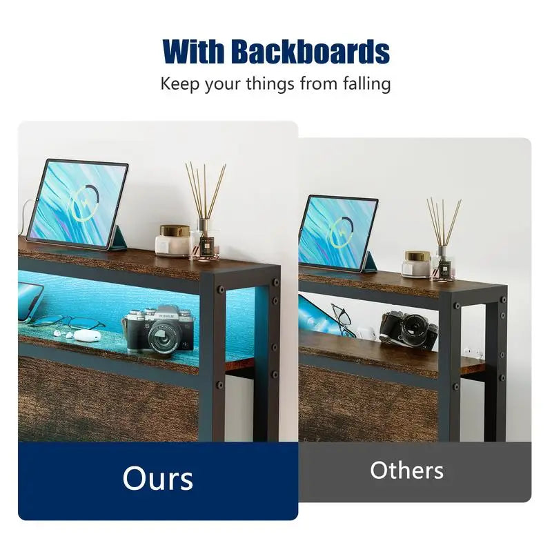 Full-Size Metal Bed Frame with Headboard & Footboard, LED Lights, Heavy-Duty Steel Slat Support