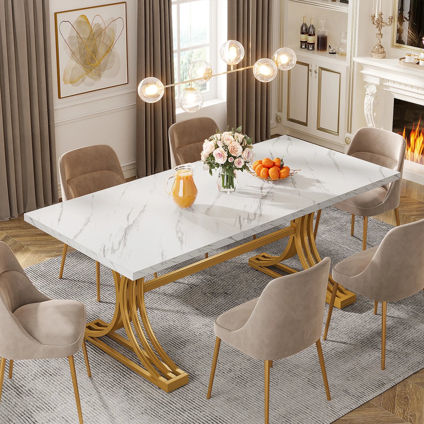 Tribesigns 63″ Modern Dining Table – Faux Marble Rectangular Table for 4–6modern dining table, faux marble table, rectangular dining table, Tribesigns table, dining table for 6, contemporary dining table, kitchen table,