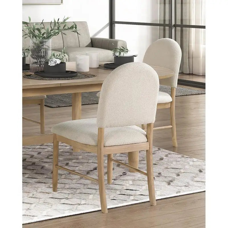 5-Piece Luxury Dining Set – Oval Natural Wood Table with 4 Beige Upholstered Chairs