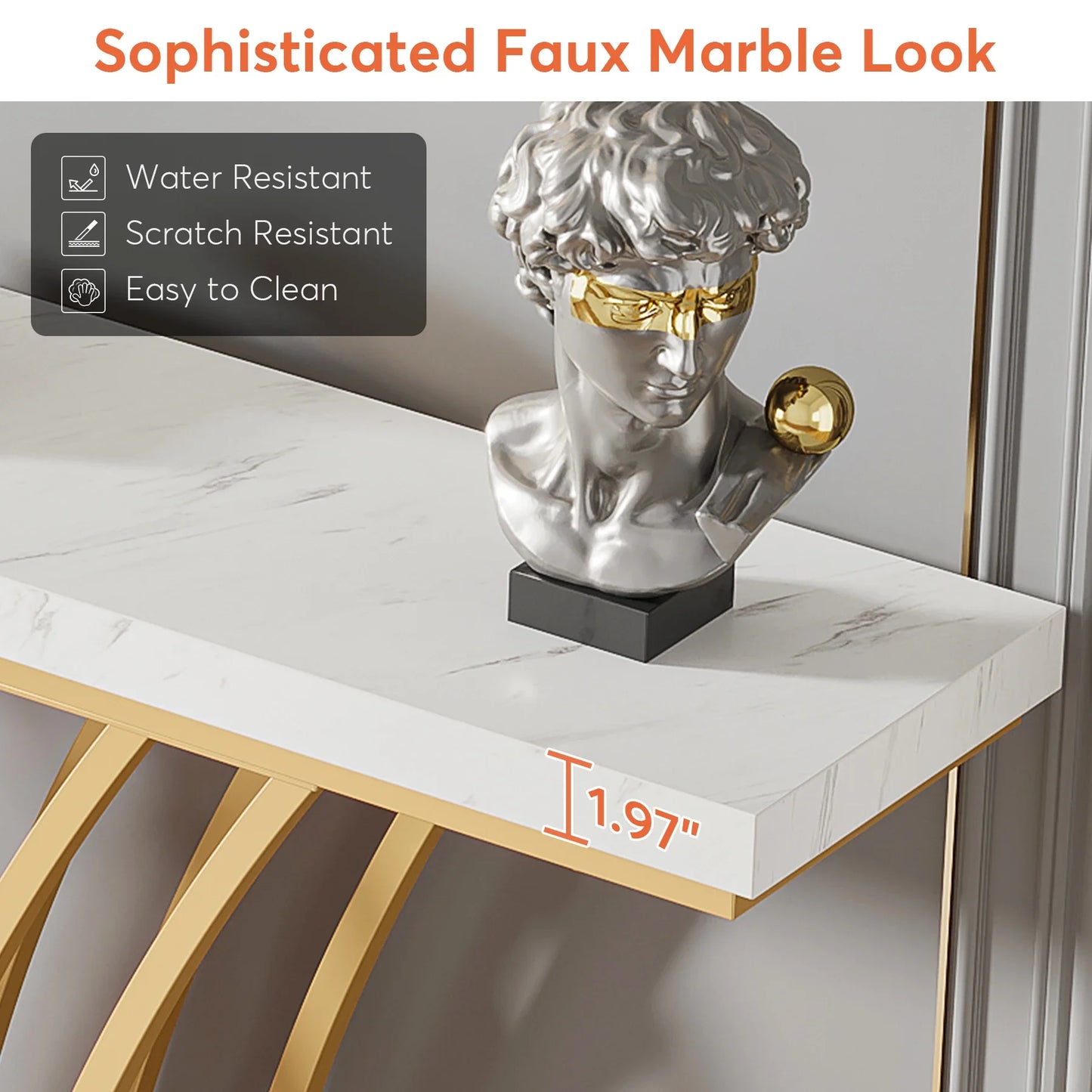Tribesigns 59" Gold Console Table – Modern Entryway Table with Grid Metal Base