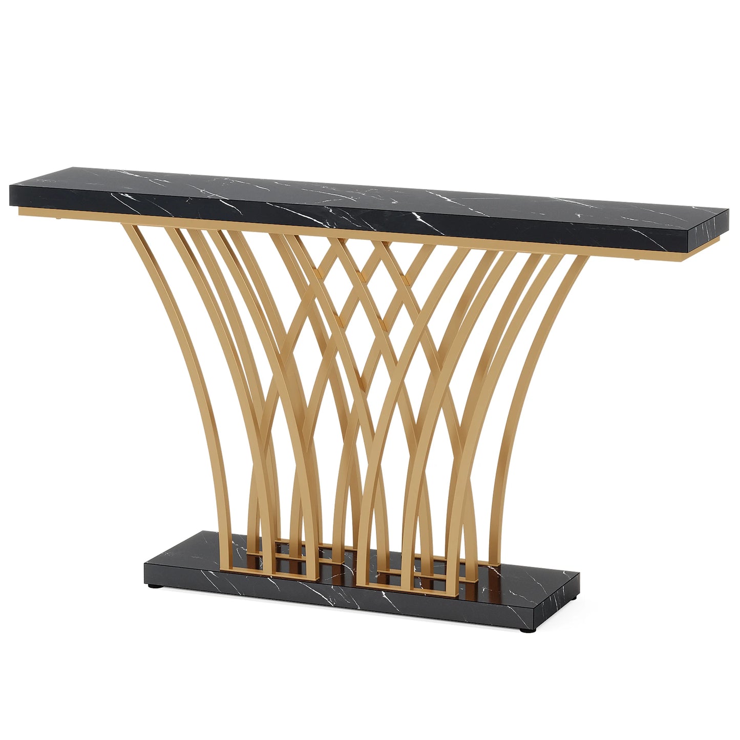 Tribesigns 59" Gold Console Table – Modern Entryway Table with Grid Metal Base