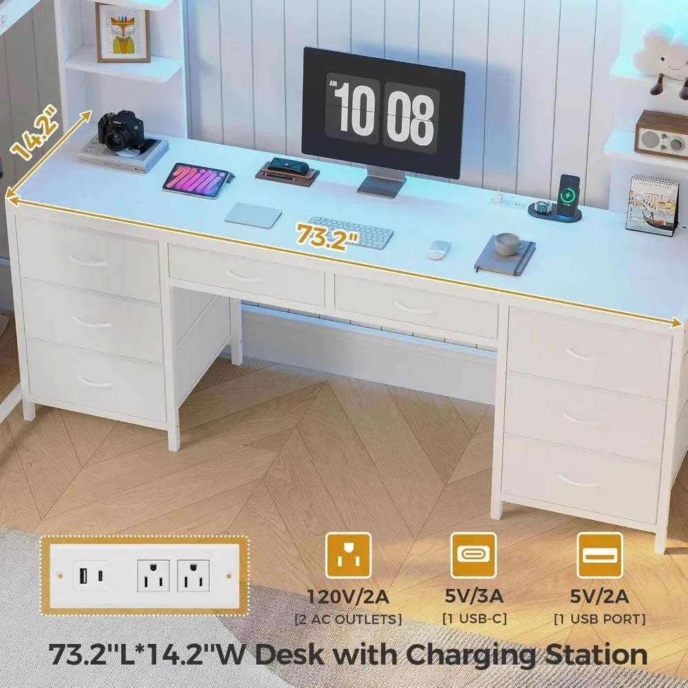 Full Size Loft Bed with Desk, 8 Drawers, Shelves, LED Lights & Charging Station