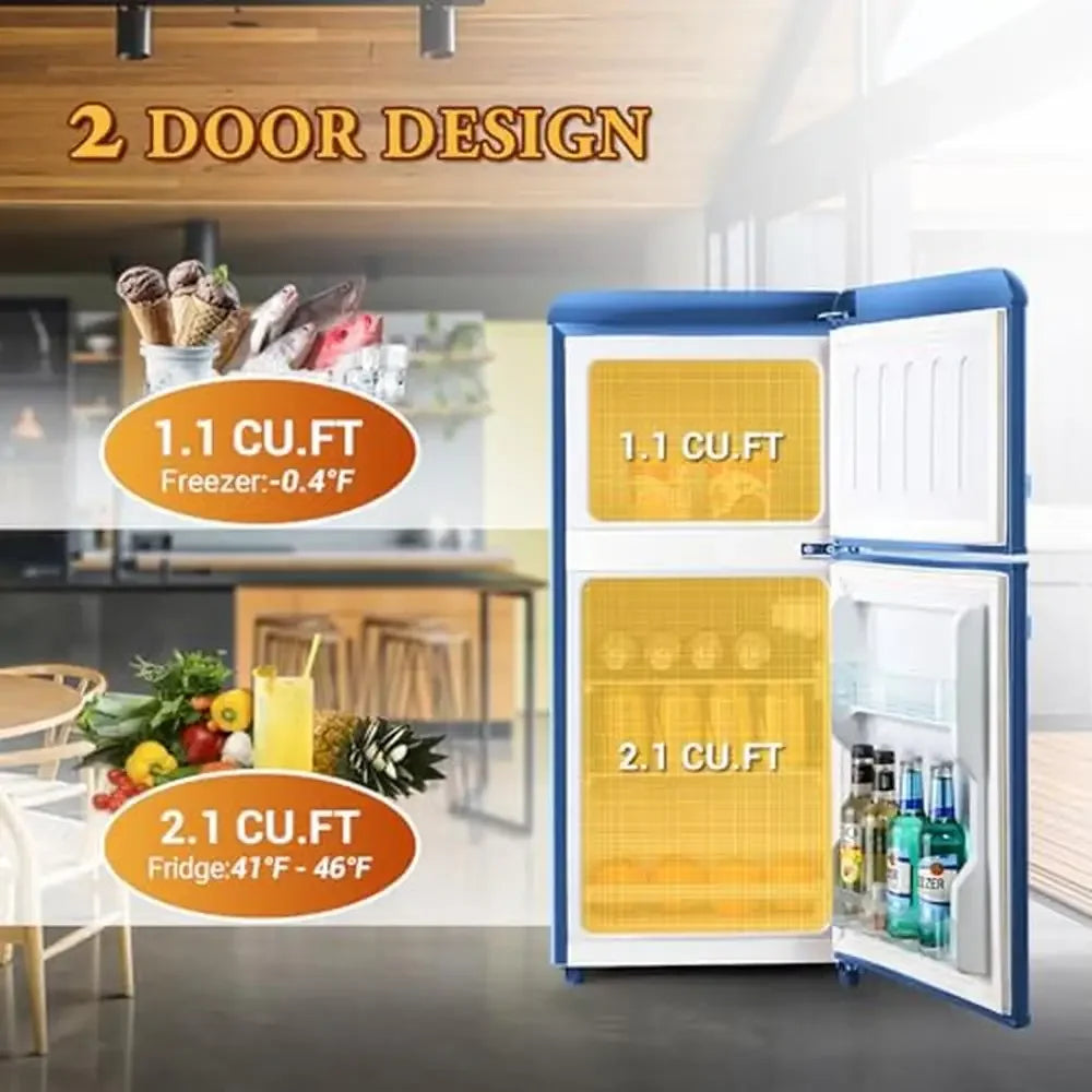 3.2 Cu.Ft Double Door Mini Fridge with Freezer – Adjustable Temperature, Energy Efficient & Quiet