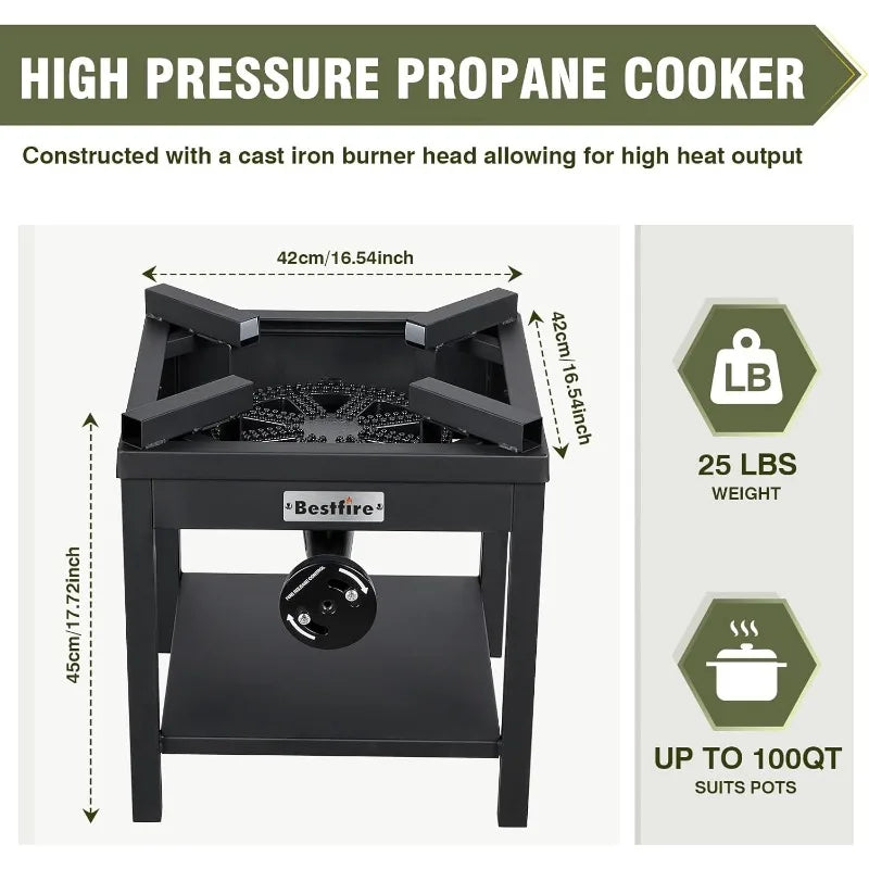 BESTFIRE 260,000 BTU Propane Gas Stove – High-Pressure Outdoor Burner for Cooking & Brewing