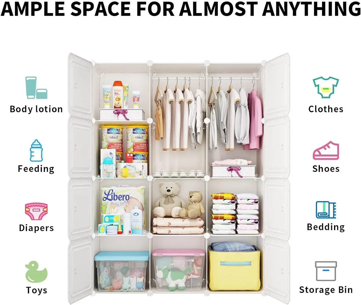 MAGINELS Kids Closet & Wardrobe – Pink 8-Cube Baby Dresser with Doors